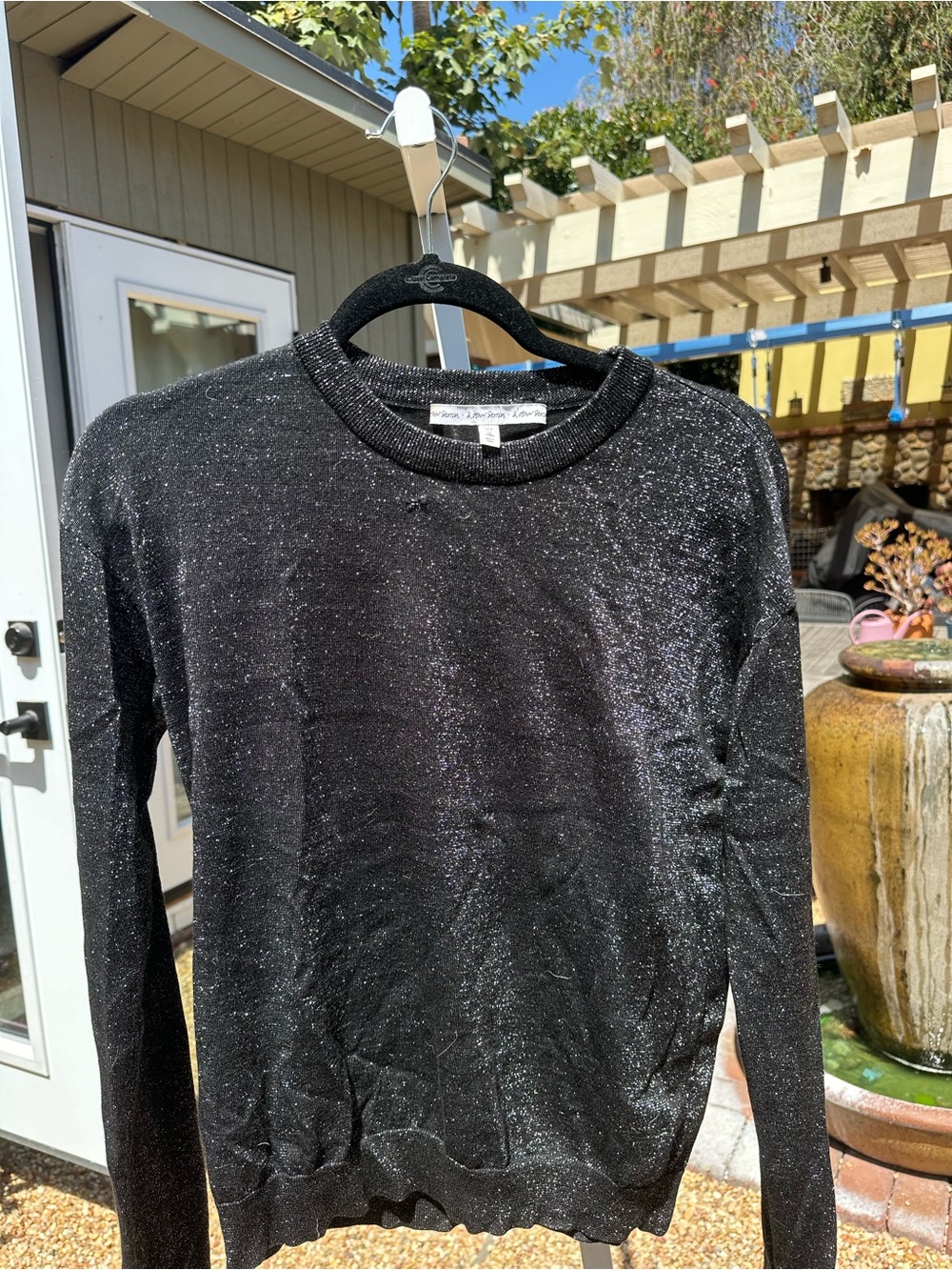 & Other Stories Black Metallic Crewneck Sweater